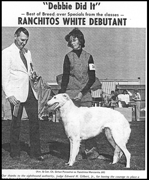 Jean Lau with her prize winning Borzoi Ranchitos White Debutant